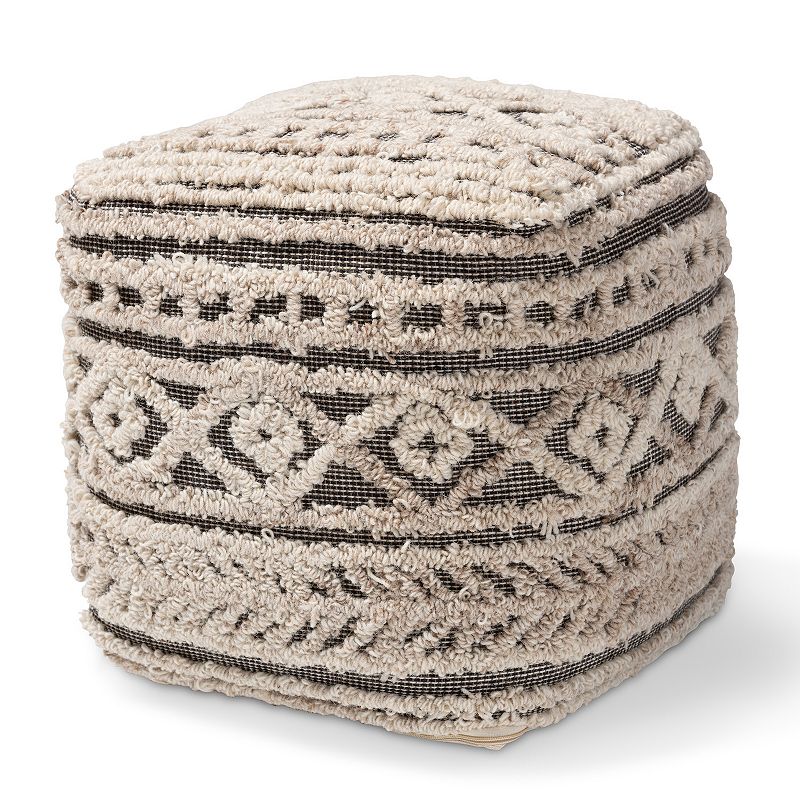 Baxton Studio Cronin Textured Ottoman, Beig/Green