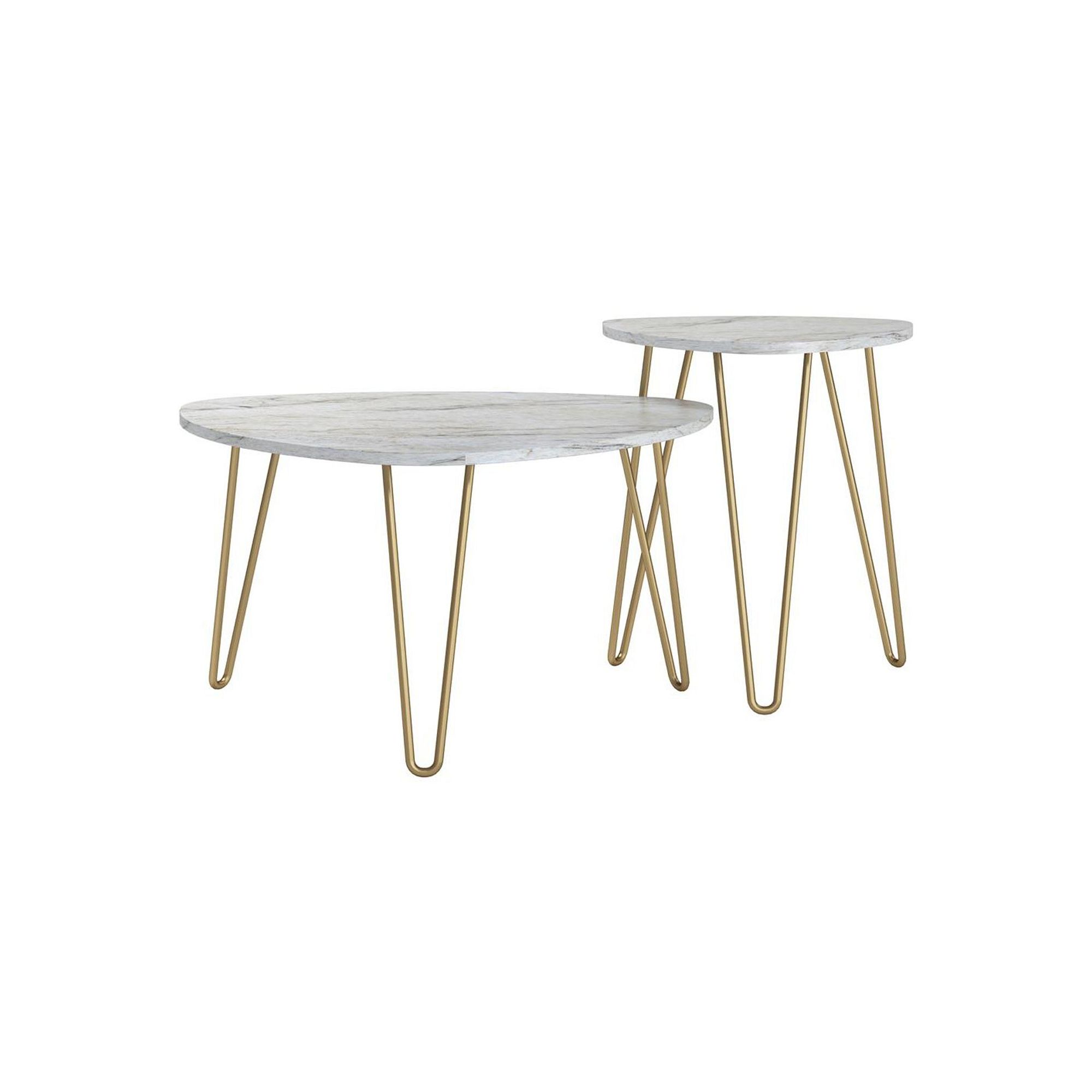 Novogratz Athena Faux Marble Nesting End Table 2-piece Set, White Marble