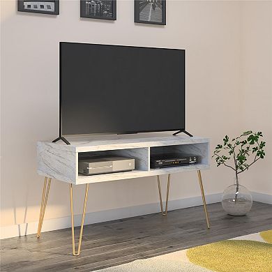 Novogratz Athena White Faux Marble TV Stand