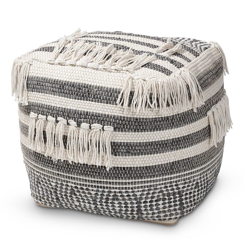 Baxton Studio Kirby Tassel Ottoman, Grey