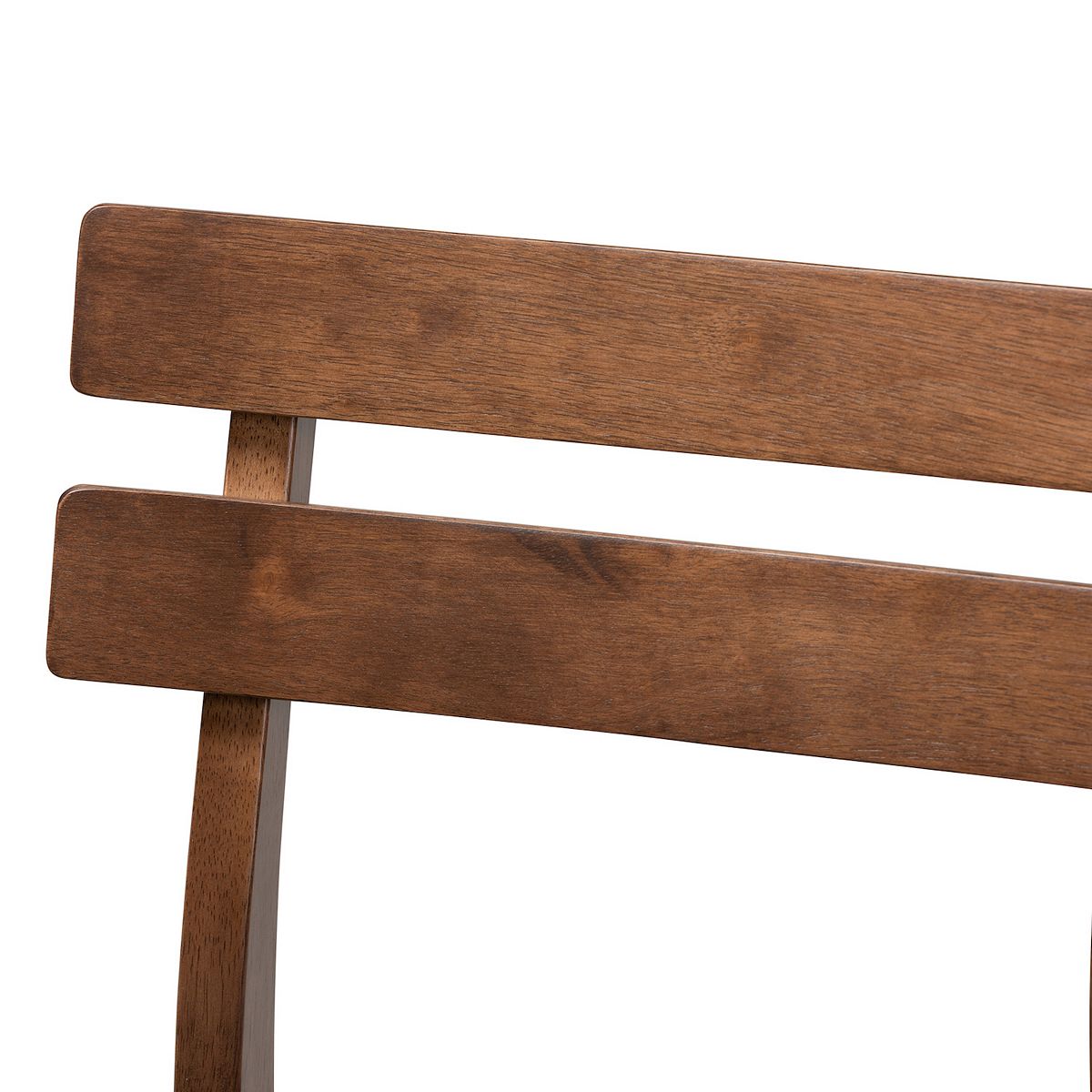 Walnut wood backrest detail with two horizontal rails on Larine counter stool