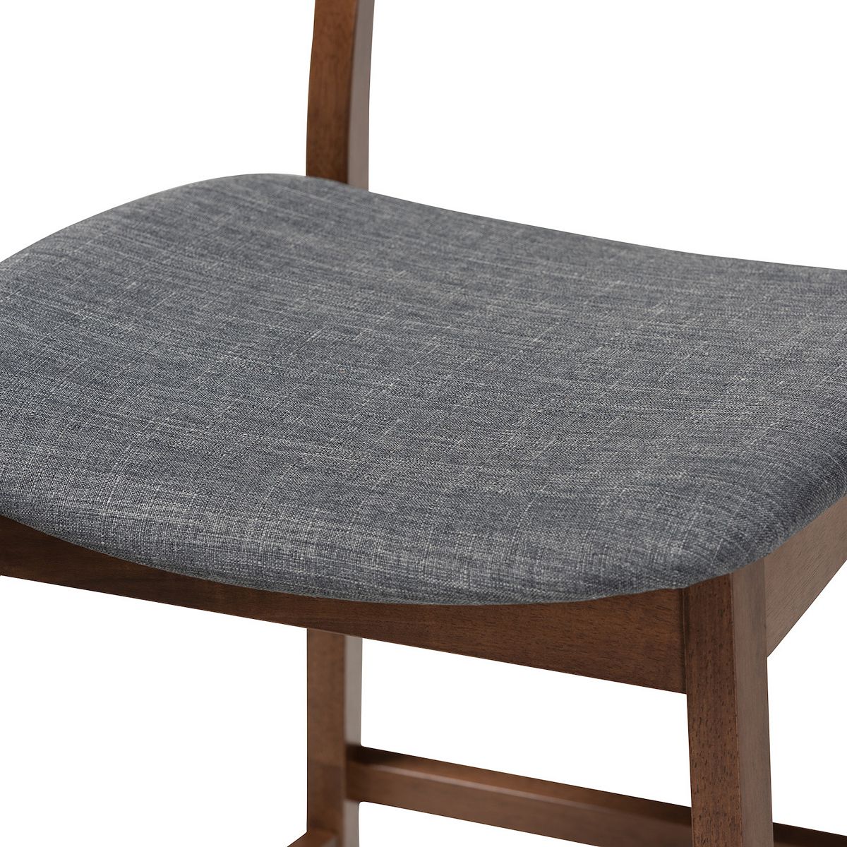 Gray upholstered seat cushion on Larine counter stool