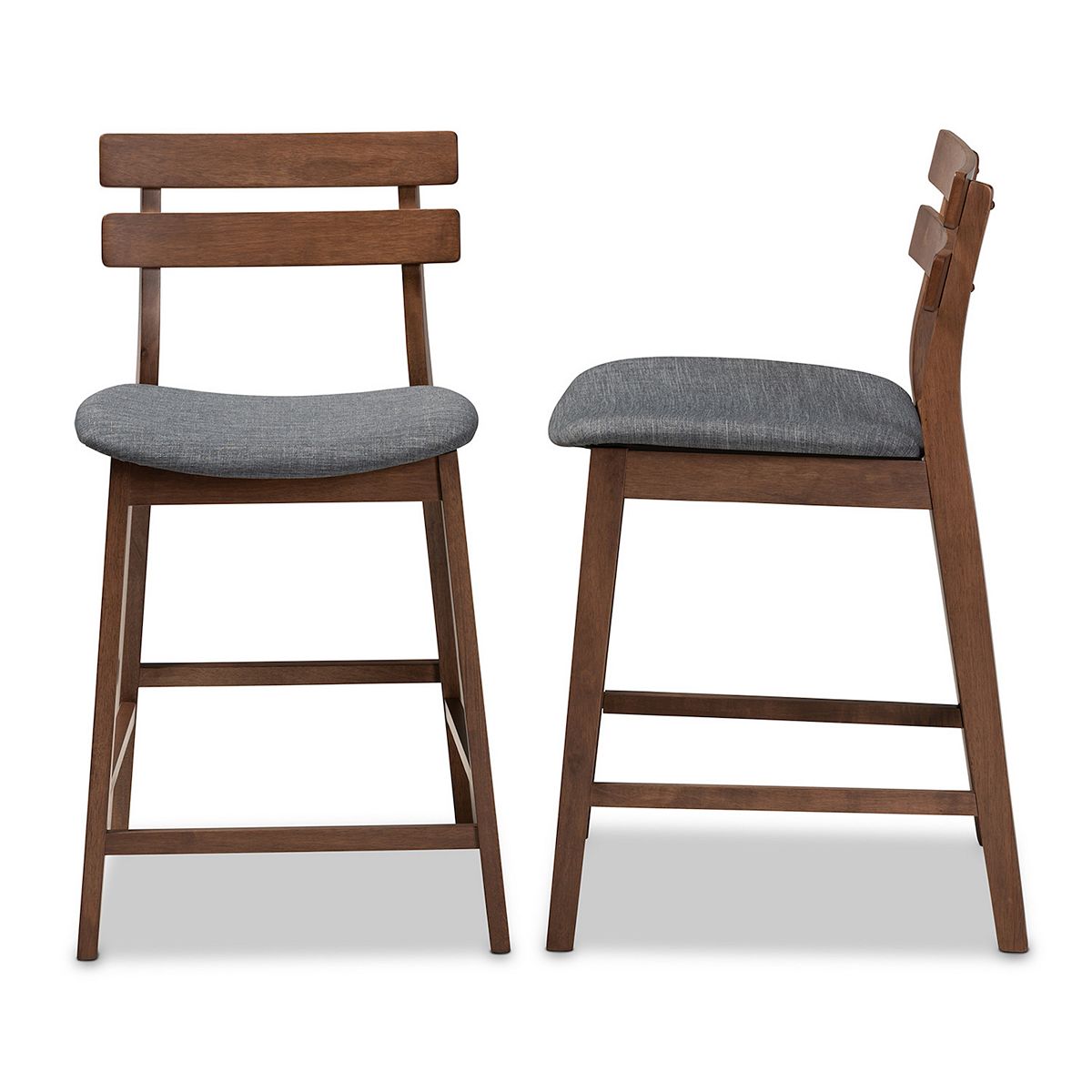 Baxton Studio Larine counter stool 2-piece set with gray upholstered seats