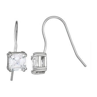 Contessa Di Capri Sterling Silver Cubic Zirconia Asscher Cut Drop Earrings
