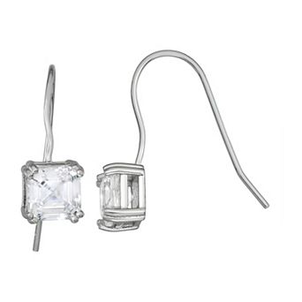 Contessa Di Capri Sterling Silver Cubic Zirconia Asscher Cut Drop Earrings