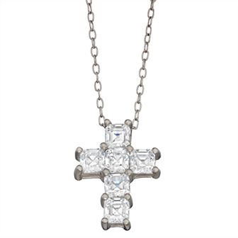 Contessa Di Capri Cubic Zirconia Asscher Cross Pendant Necklace