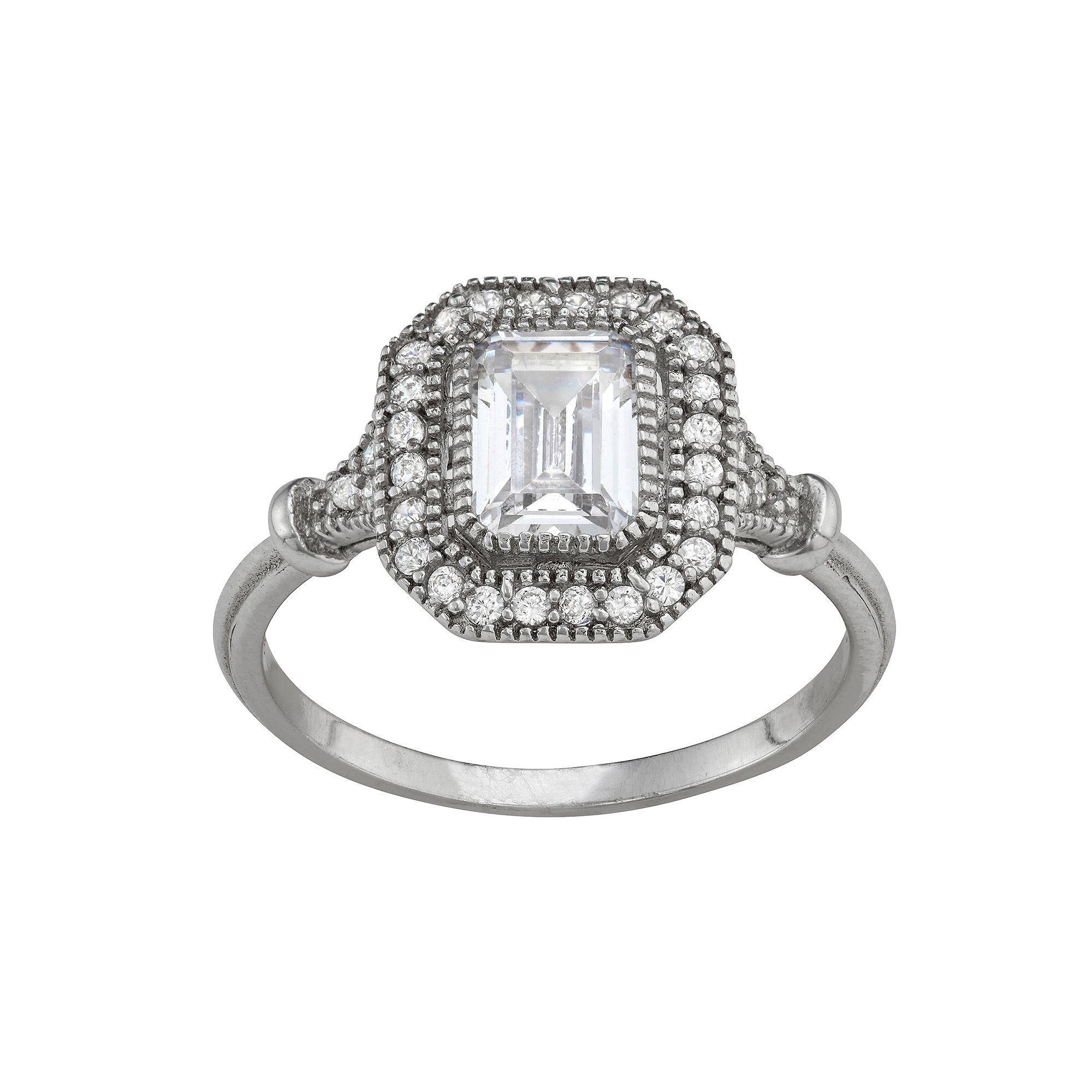 Contessa Di Capri Haloed Cubic Zirconia Emerald Cut Ring, Womens, Size: 6,