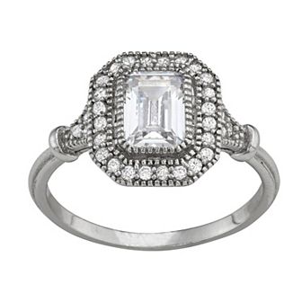 Contessa Di Capri Haloed Cubic Zirconia Emerald Cut Ring