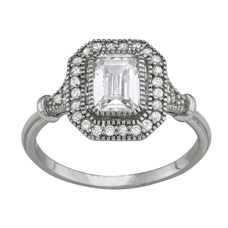 Contessa Di Capri Emerald Cut Ring, Womens, Size: 9, White