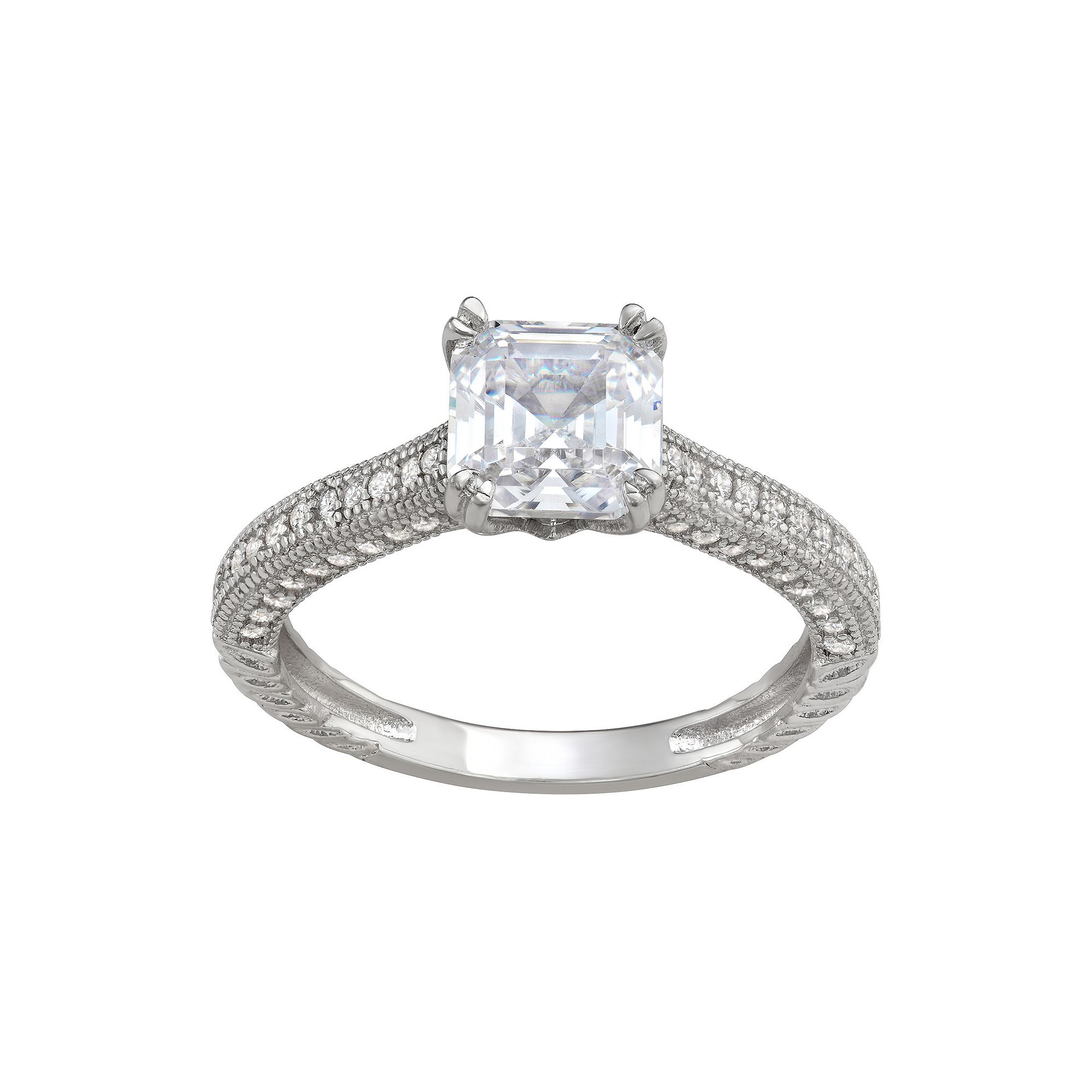 Contessa Di Capri Sterling Silver Asscher Cut Cubic Zirconia Ring, Womens,