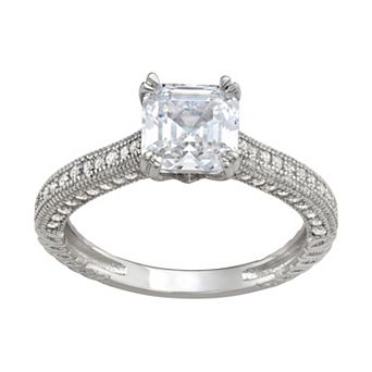 Contessa Di Capri Sterling Silver Asscher Cut Cubic Zirconia Ring