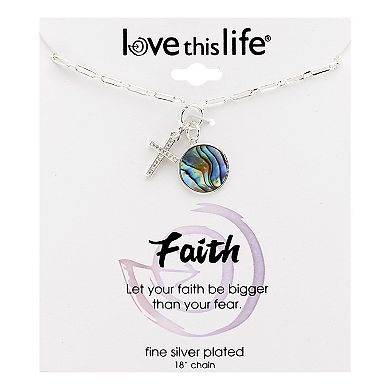 LovethisLife® Cubic Zirconia Cross & Abalone Disc Necklace