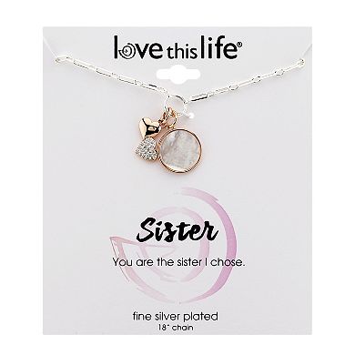 LovethisLife® Two-Tone Cubic Zirconia Heart & Mother of Pearl Disc Pendant Necklace