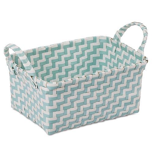 Zig Zag Woven Plastic Aqua/White Accessory Bin