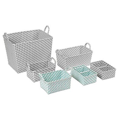 3-Set Zig Zag Woven Aqua/White Plastic Storage Trays 