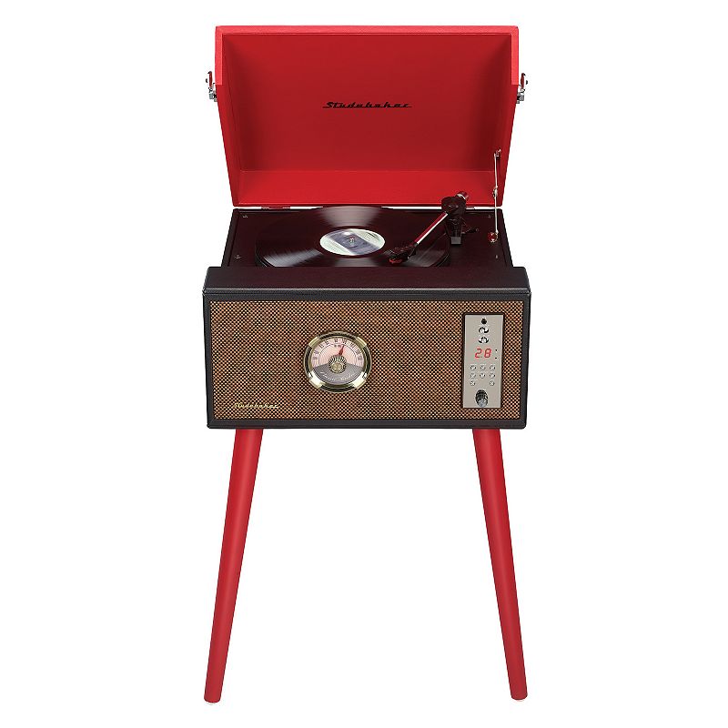 Studebaker Bluetooth Record Player Stand with Turntable, Red