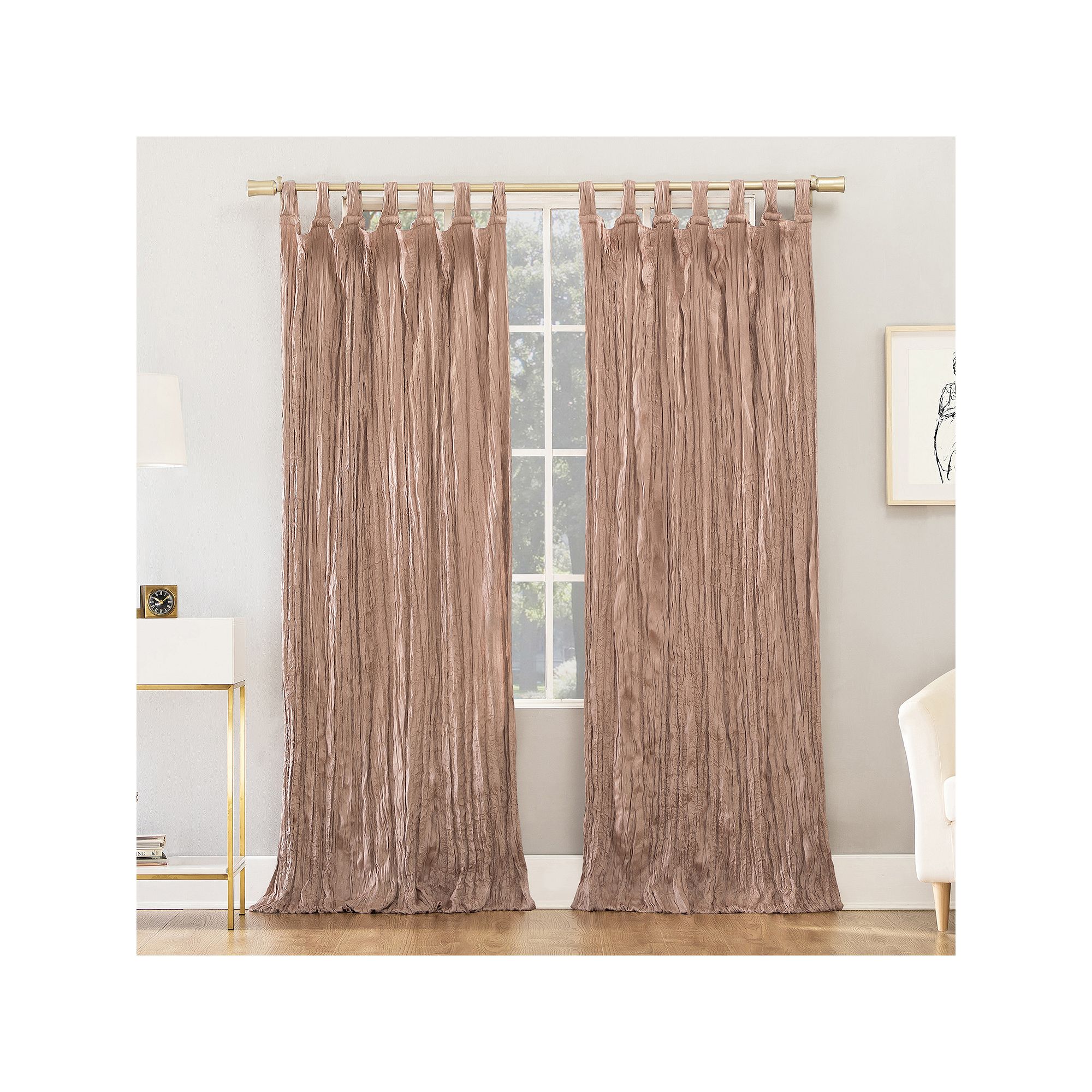 No. 918 Odelia Distressed Velvet Tab Top Window Curtain, Blush
