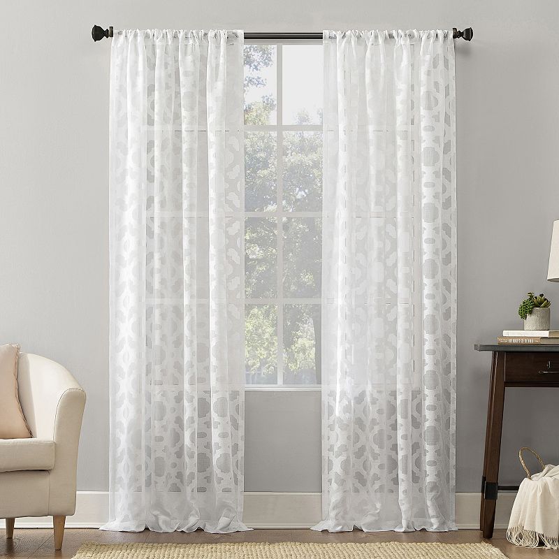 No. 918 Yvette Trellis Jacquard Sheer Rod Pocket Curtain Panel  52  x 63