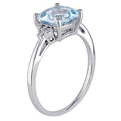 Stella Grace 10K White Gold Blue Topaz & Diamond Accent Ring