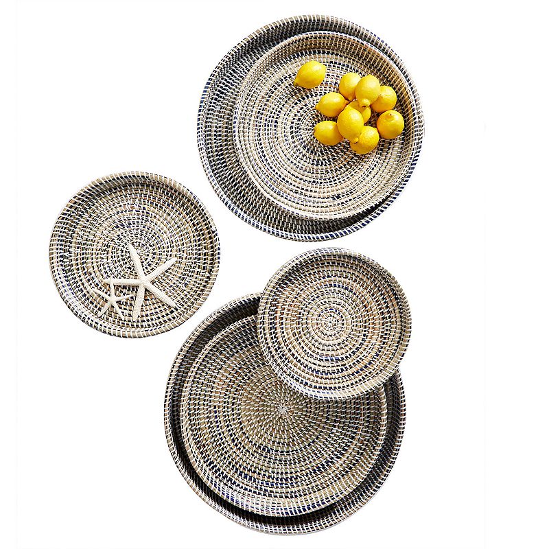 Set of 6 Nested Woven Trays, Multicolor