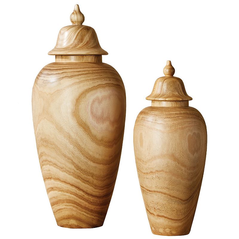 Set of 2 Covered Temple Jars, Brown