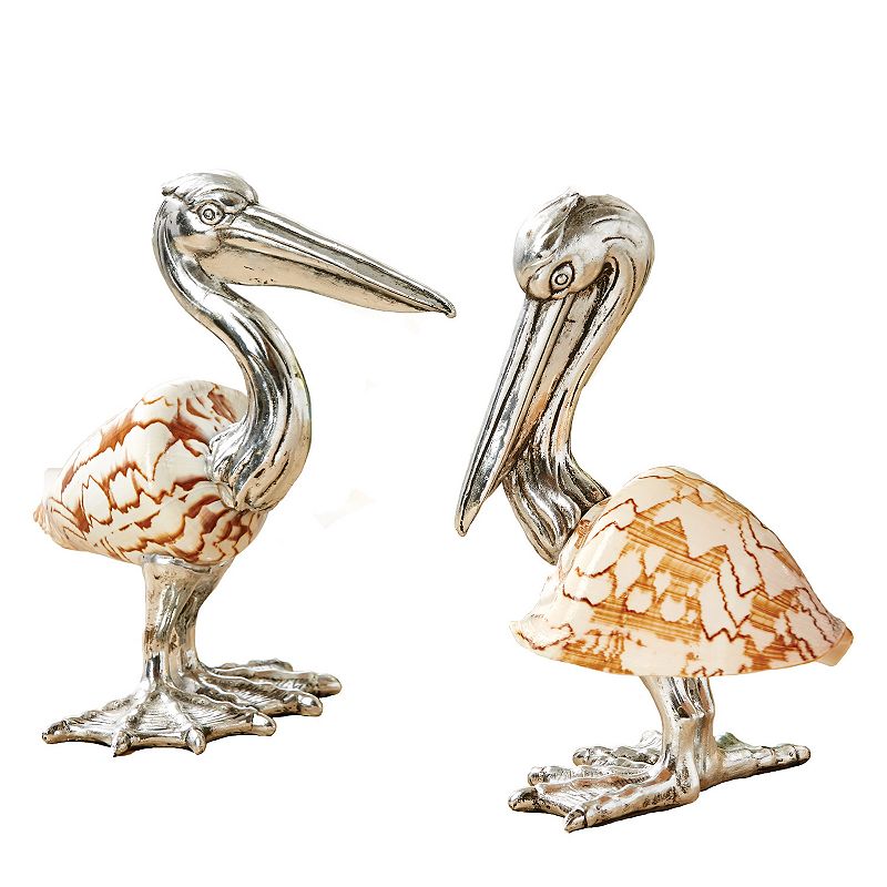 Set of 2 Shell Sculpture Pelicans, White