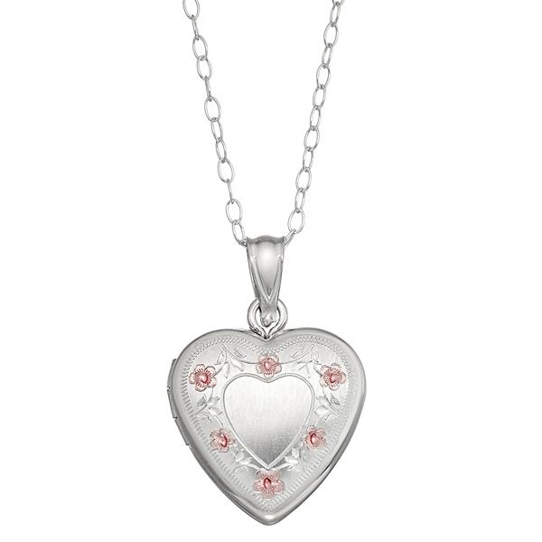 Charming Girl Sterling Silver Flower Heart Locket Necklace