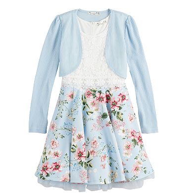 Girls 7-16 & Plus Size Knitworks Floral Lace Skater Dress & Shrug Set