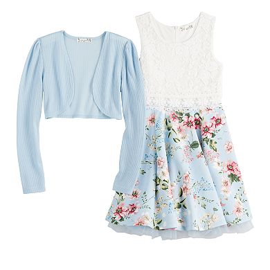 Girls 7-16 & Plus Size Knitworks Floral Lace Skater Dress & Shrug Set