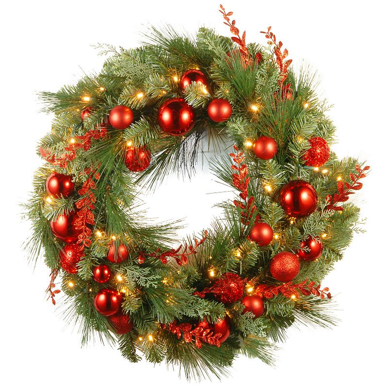 National Tree Co. 30-in. Christmas Red Mixed Wreath & Battery Operated Warm