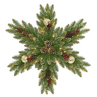 National Tree Co. 32 -in. Glittery Gold Dunhill Fir Snowflake & Battery Operated LED Lights
