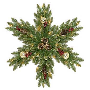 National Tree Co. 32 -in. Glittery Gold Dunhill Fir Snowflake & Battery Operated LED Lights