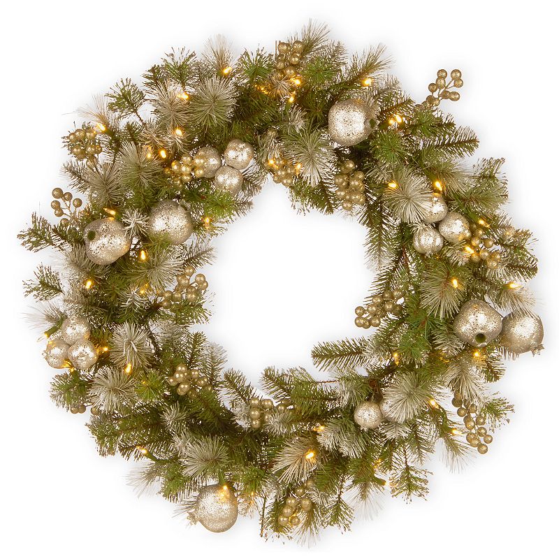 Pre-Lit Pomegranate Pine Artificial Christmas Wreath - 24-Inch  Warm White LED Lights