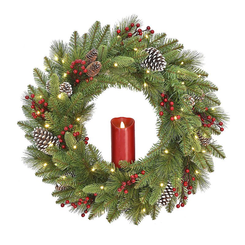 National Tree Co. 24-in. Battery Operated Bristle Berry Wreath & Single Can