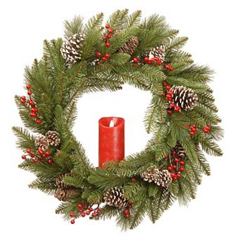 National Tree Company 24 in Bristle Berry Wreath & Single Candle