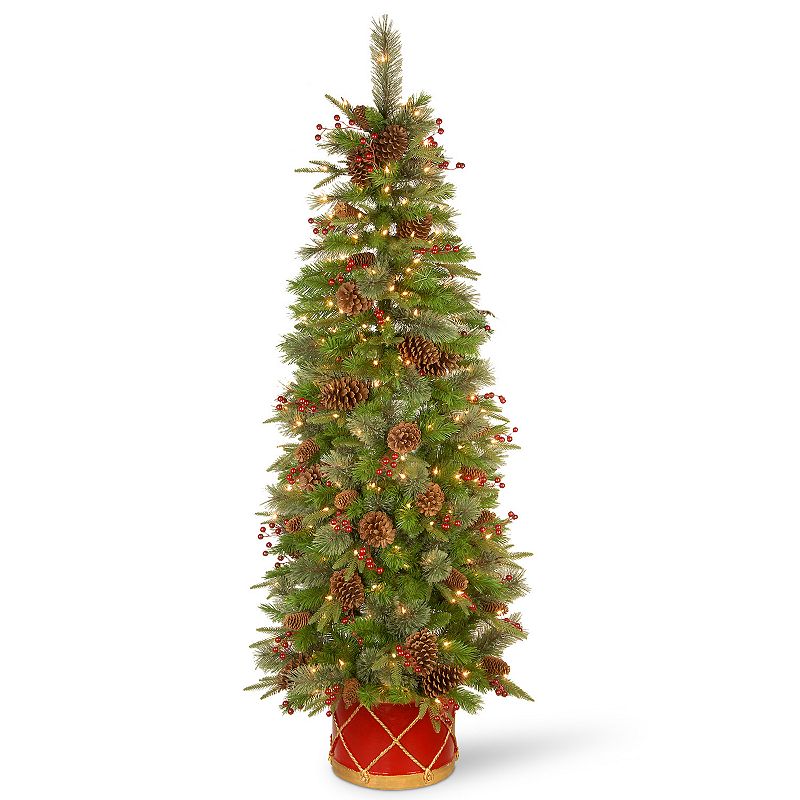 National Tree Co. 6-ft. Colonial Slim Half Tree & Clear Lights, Green