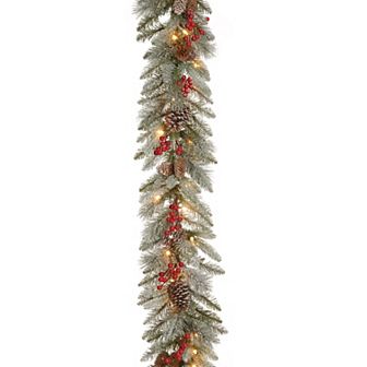 National Tree Company 9 ft. Snowy Bristle Berry Garland with Clear Lights