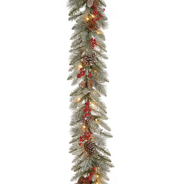 National Tree Company 9 ft. Snowy Bristle Berry Garland with Clear Lights