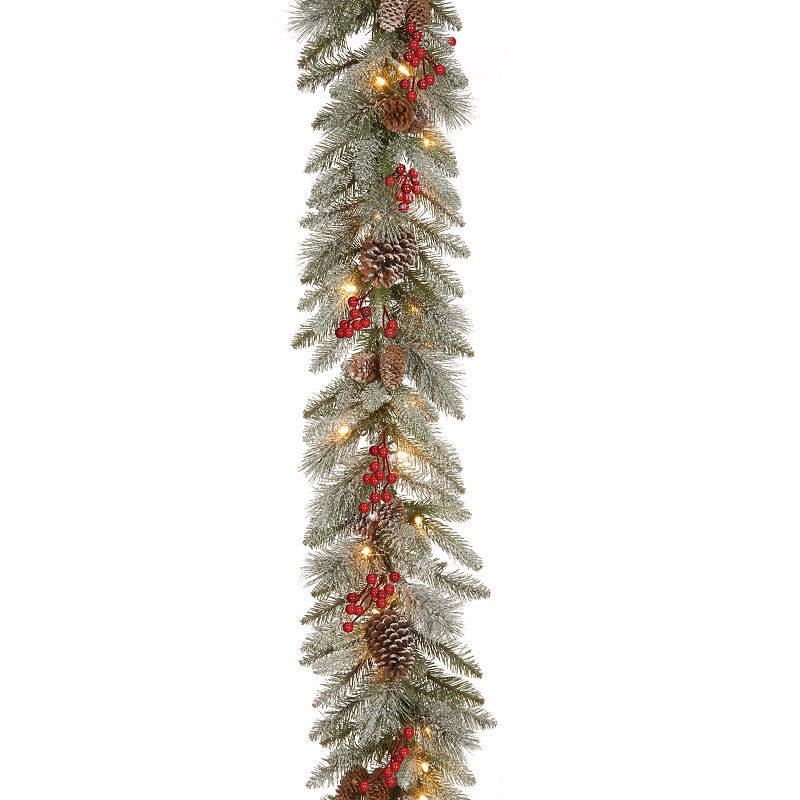 National Tree Company 9 ft. Snowy Bristle Berry Garland with Clear Lights, 