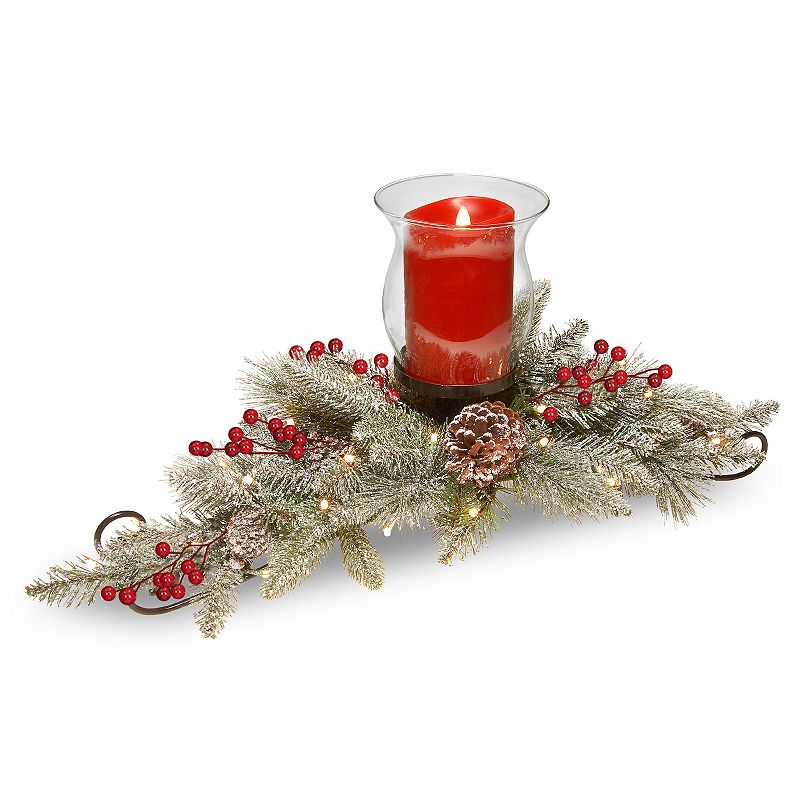 National Tree Company 30in. Snowy Bristle Berry Candle Holder Centerpiece w