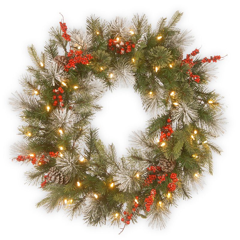 National Tree Company 30in. Wintry Berry Wreath with Battery Operated LED L