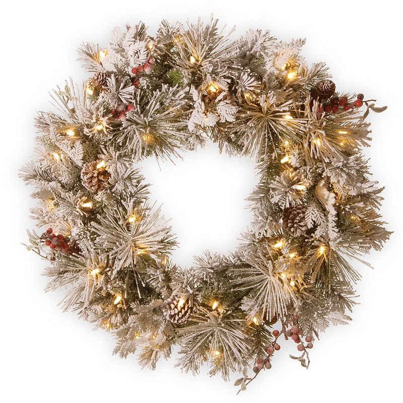 National Tree Company 30 Snowy Bedford Pine Wreath with Battery Operated