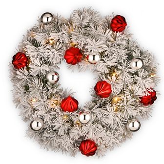 National Tree Company 24" Snowy Bristle Pine Wreath with Battery Operated LED Lights