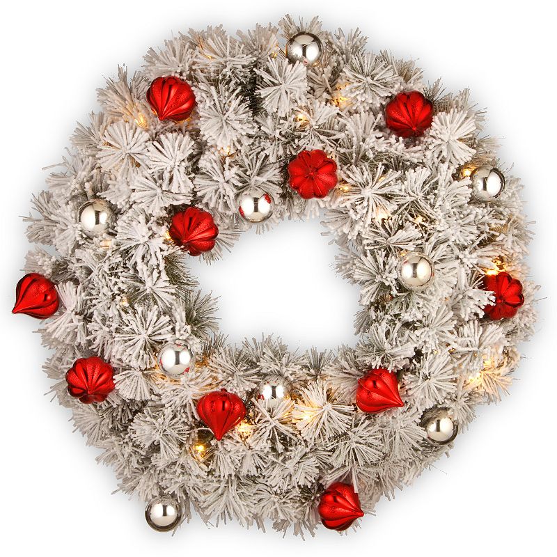 National Tree Company 30 Snowy Bristle Pine Wreath with Battery Operated