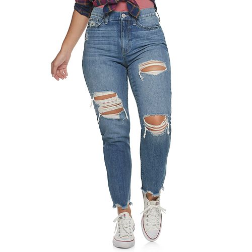 Juniors' SO® High-Rise Curvy Mom Destructed Jeans