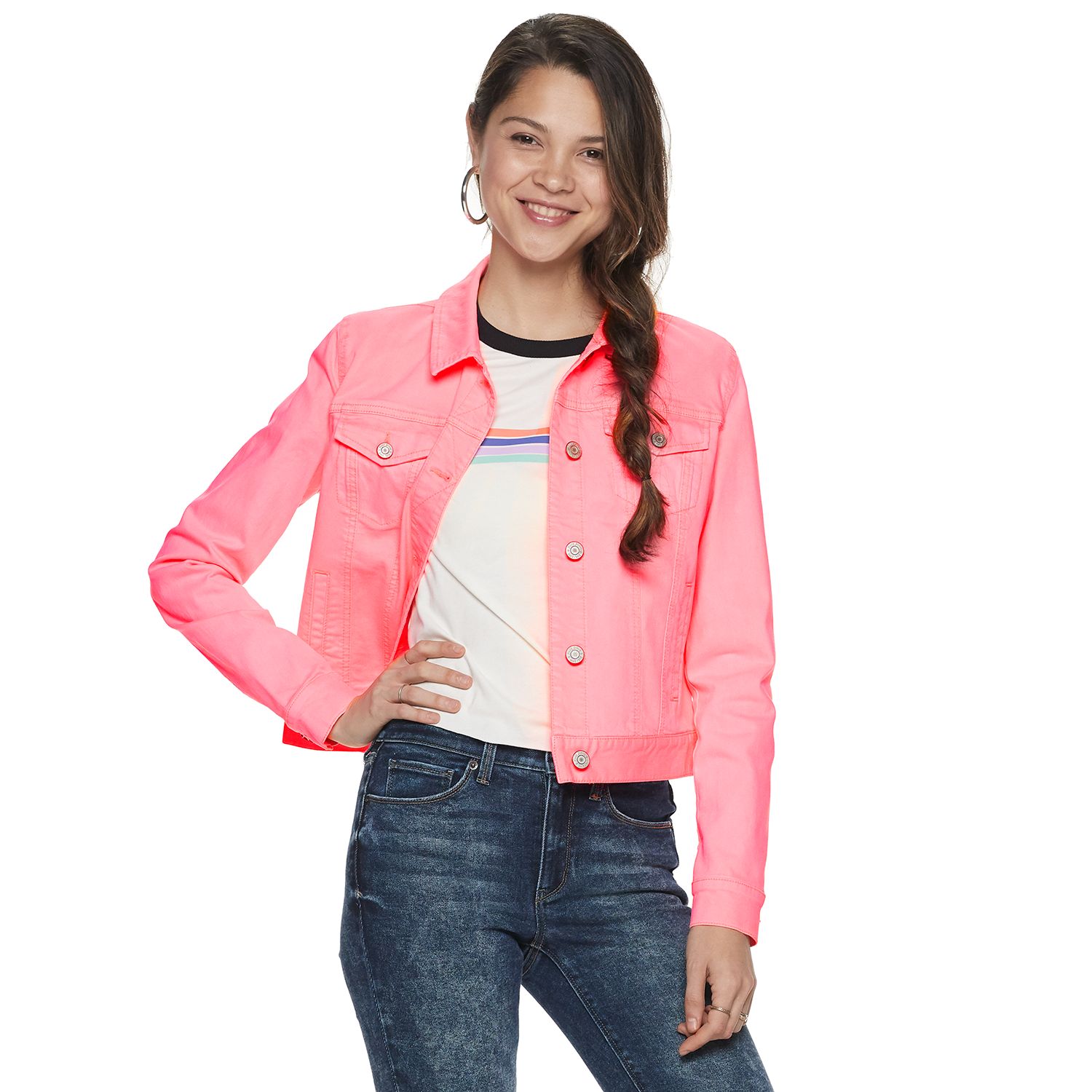 neon pink denim jacket