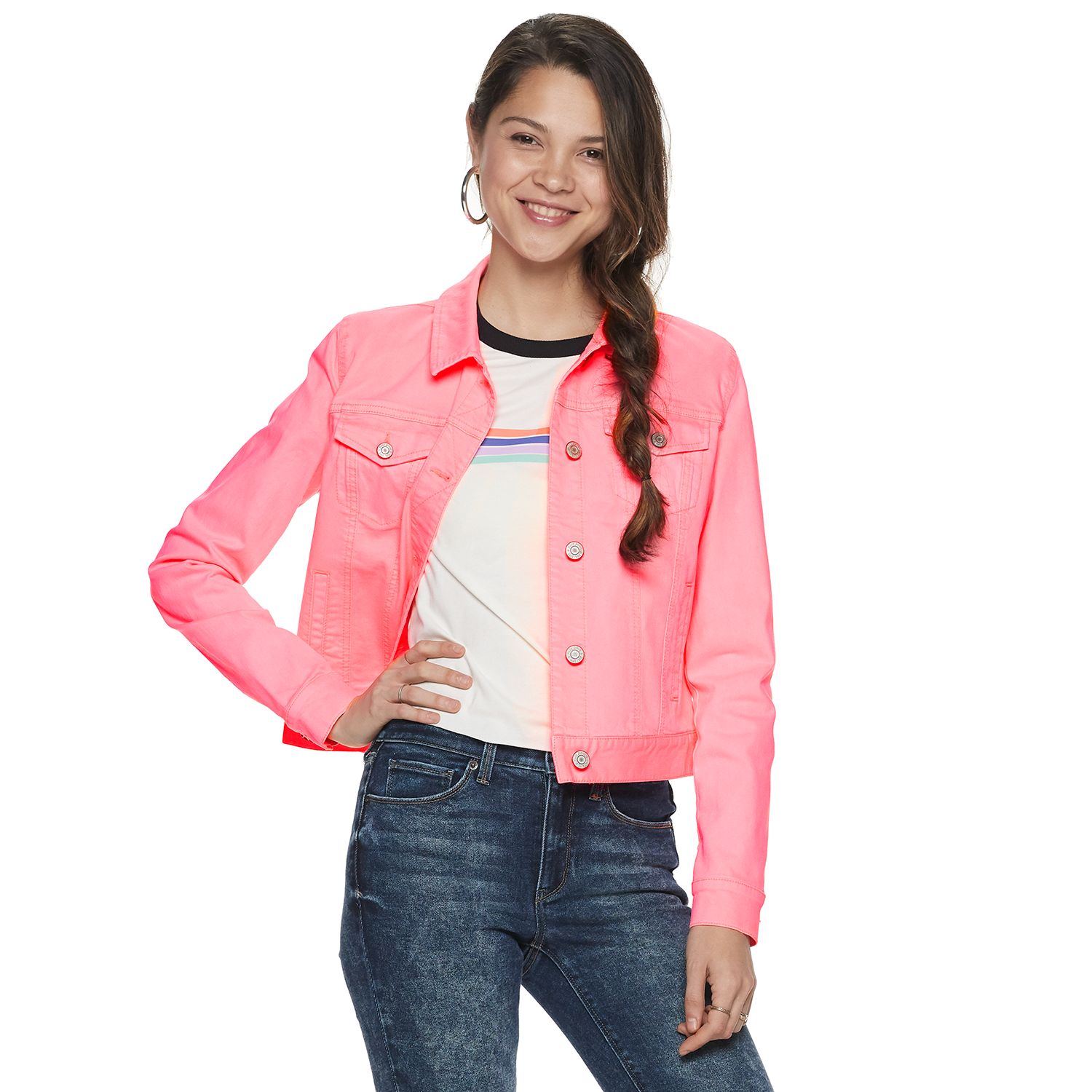 bright pink denim jacket