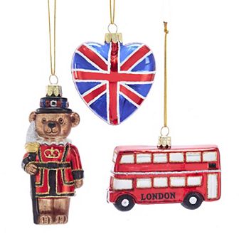 Kurt Adler Britain Inspired Christmas Ornament 3 pc Set