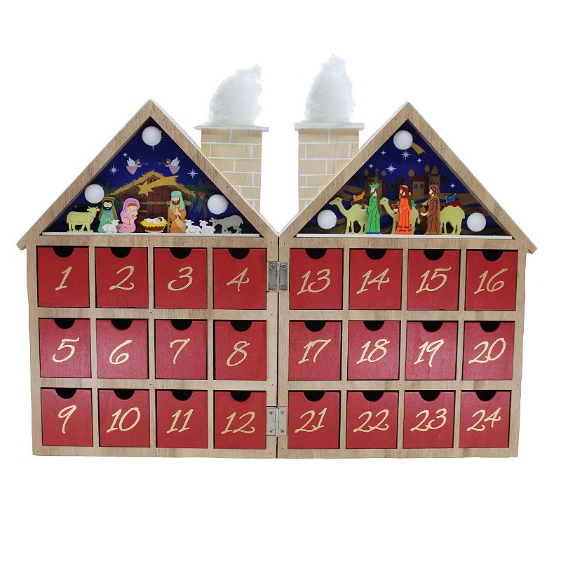 Kurt Adler LED Nativity Advent Calendar Christmas Table Decor, Multicolor