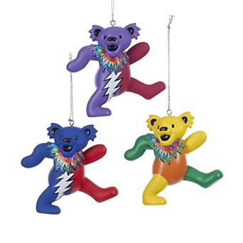 Kurt Adler Grateful Dead Bear Christmas Ornament 3 pc Set